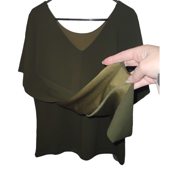 Red Coral fashion collections khaki green cape top sz Med - Picture 3 of 4